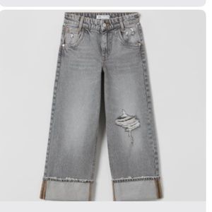 Zara girls distressed fold up jeans, grey, size 11-12.